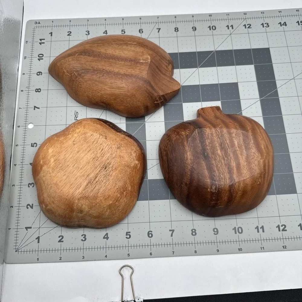 Set Of 3 Vintage Monkeypod Wood Salad Bowls Shaped Apple Leaf Apple Dinner Party